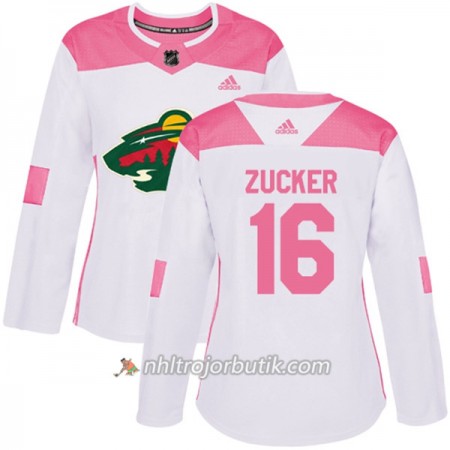 Dame Ishockey Minnesota Wild Tröja Jason Zucker 16 Adidas 2017-2018 Vit Rosa Fashion Authentic